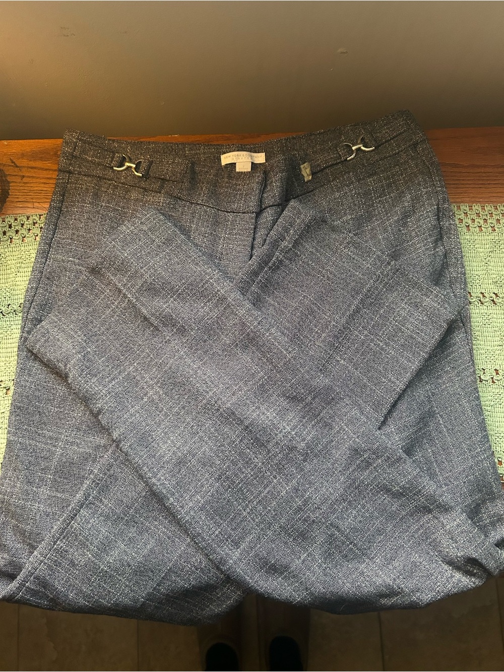 New York & Company Women’s Charcoal Gray Plaid Stretch Dress Pants